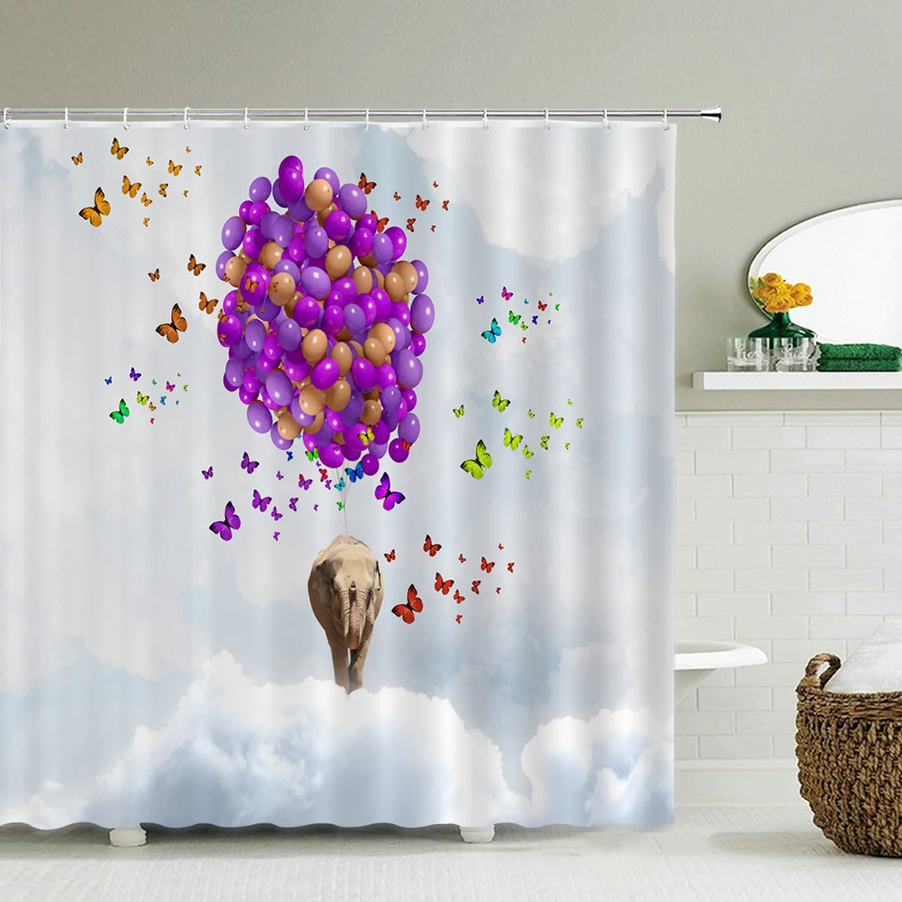 

Забавные водонепроницаемые занавески для душа в виде слона, моющиеся, шторы с крючками для ванной