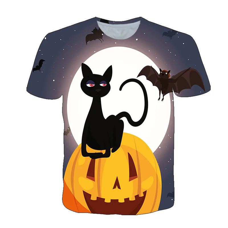 

New Summer Pumpkin Skull T-Shirt Children Like Hallowe Short-Sleeved Shirt Boy Cartoon Animation Halloween T-Shirt