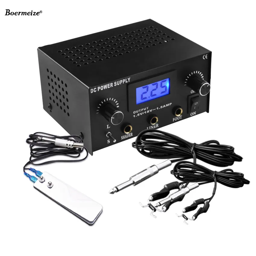 

Двойной цифровой источник питания для тату с педалью для ног и 2 зажимными шнурами черного цвета