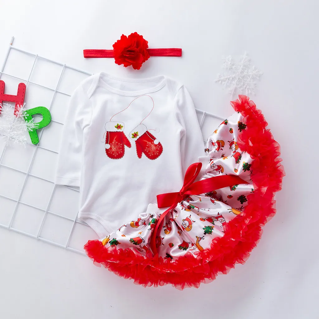 Christmas Baby Girl Clothes Set Winter 4pcs Santa Printing Romper Skirt Outfits Soft Cotton | Детская одежда и обувь