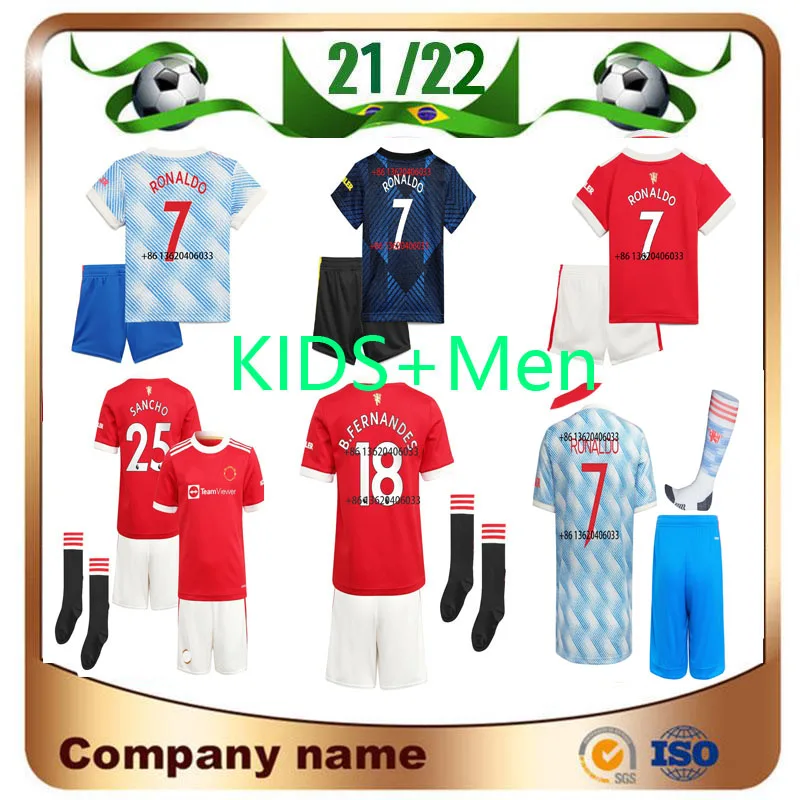

Fast delivery Ronaldo 7 2021 2022 Manchester football jersey Champions Soccer kids kit+socks Sancho 21 22 United +patch