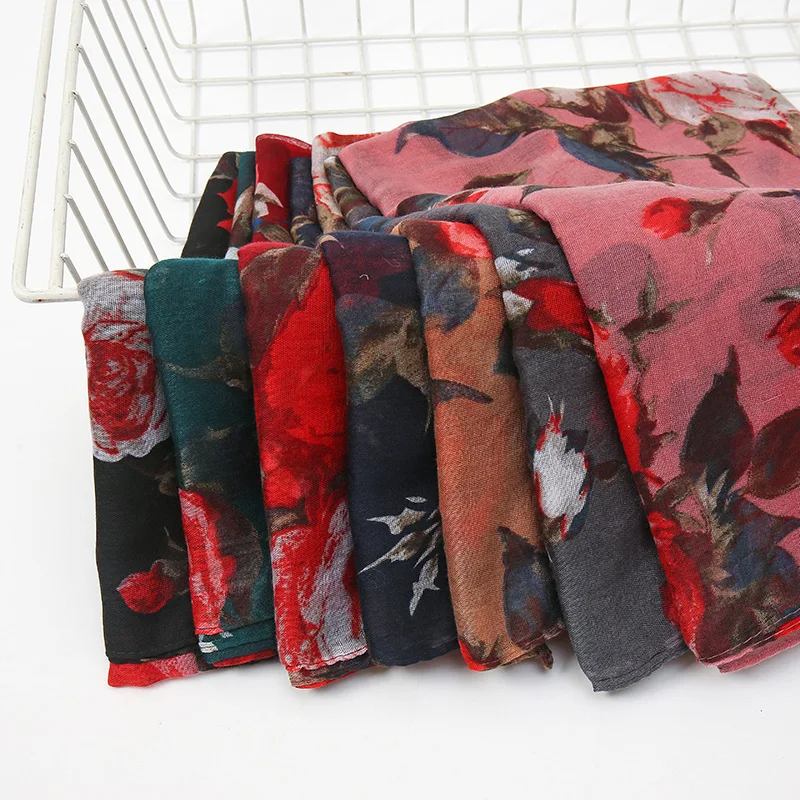 

Luxuey Floral Viscose Scarf Women Long Scarves Large Size Shawls Pashmina Print Bandanas Hijab Voile Femme Musulman 180*90CM