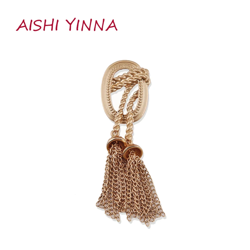 

AISHI YINNA Japanese And Korean Jewelry Hanging Ear Braided Hemp Rope Chain Cable Clothing Matte Women's Anti-Empty Brooch