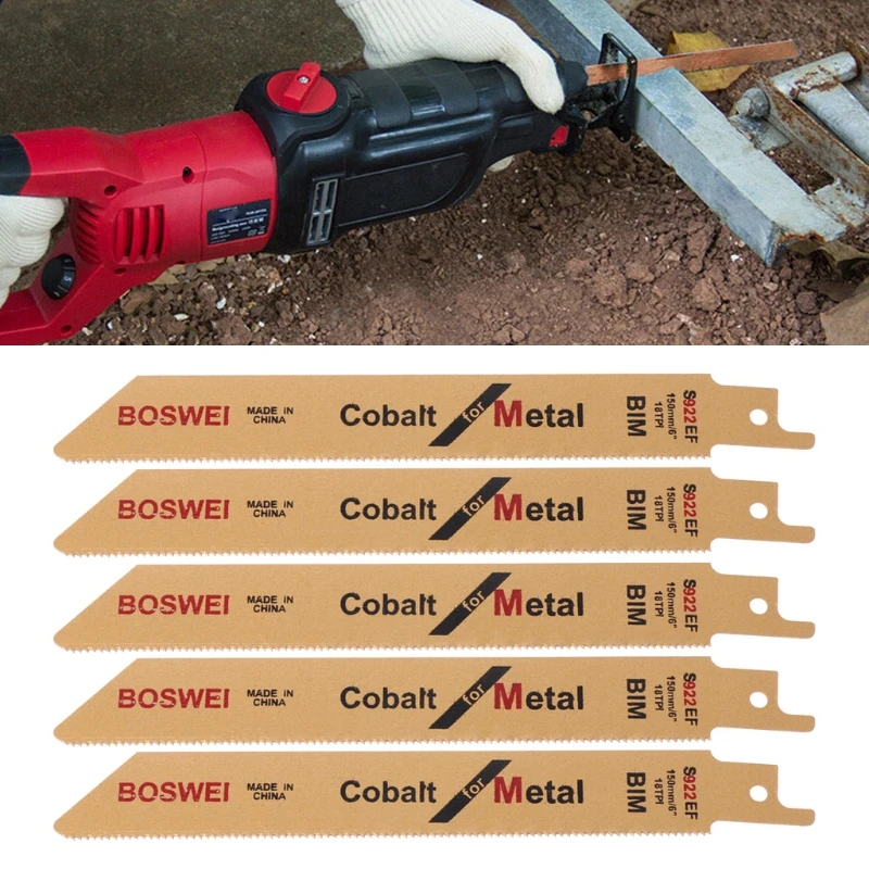 

5 Pcs S922EF 152mm 6\" BIM Reciprocating Sabre Saw Blades Set Flexible For Metal MOLC
