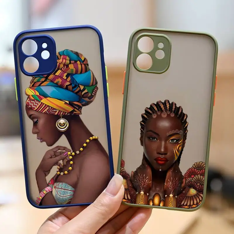 

Melanin Black woman Art African Girl Phone Case matte transparent For iphone 7 8 11 12 plus mini x xs xr pro max cover