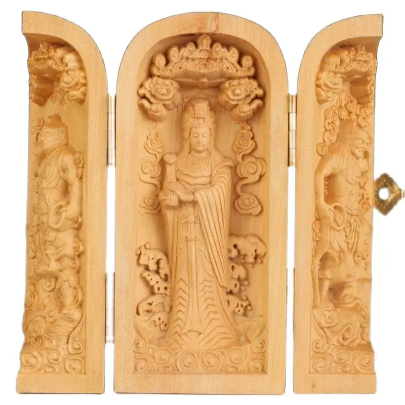 Коллекция уникальный Boxwood три будды статуи буддийская коробка|box figure|box petbox sill |