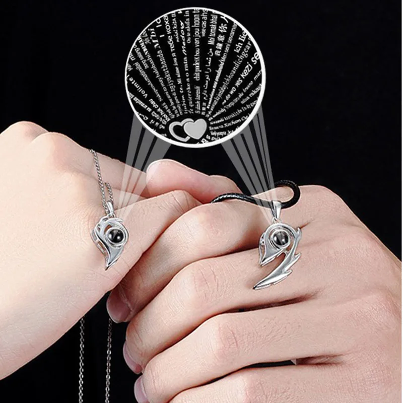 2 Pieces/set Couple Necklace 100 Languages I Love You Magnetic Pendant Ladies Jewelry Valentine's Day Gift | Украшения и