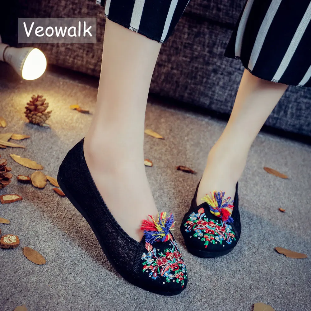 Женские Летние балетки Veowalk милые китайские дышащие в стиле старого Пекина с
