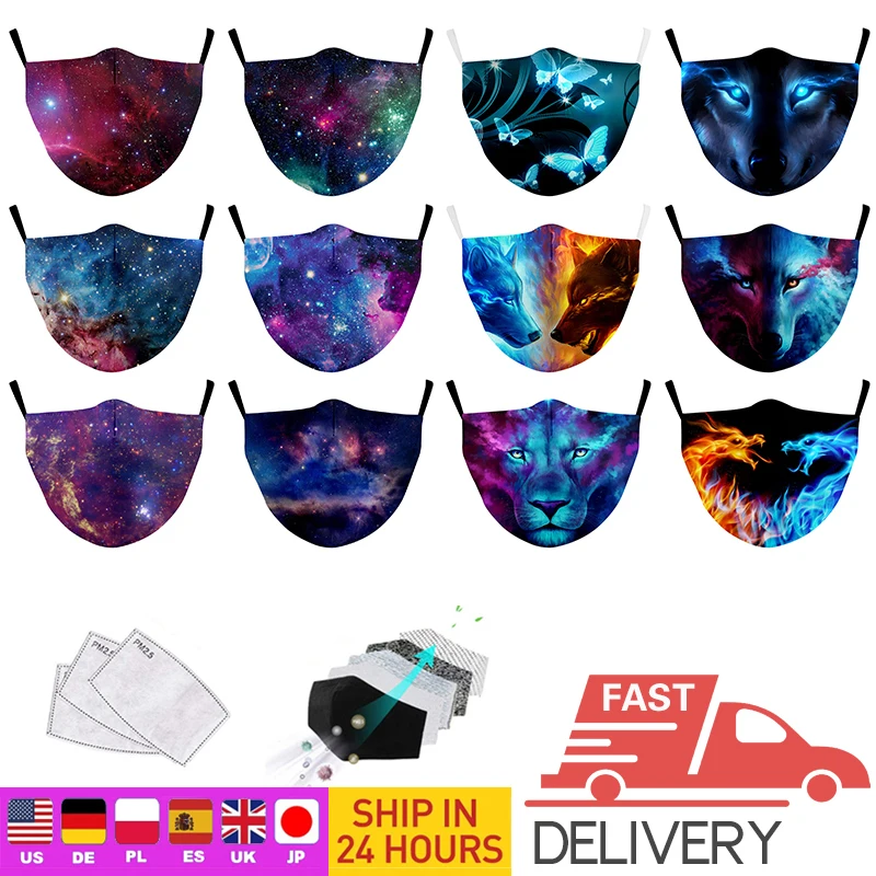 Маски для взрослых с картонной графикой, маска для лица с золотой модой, повторно используемая маска с рисунком огненного дракона, унисекс-маска, защищающая от пыли.