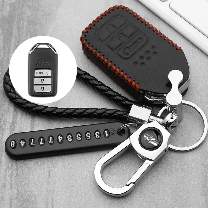 

Leather Car Key Case Cover For Honda Hrv Civic 2017 Accord 2003-2007 Cr-v Freed Pilot Auto Shell car styling