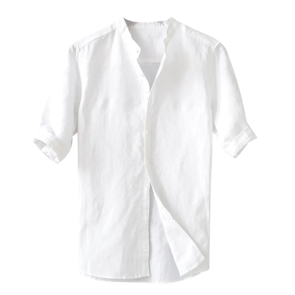 Мужская рубашка с коротким рукавом дышащая однотонная Camisa Masculina ретро топы