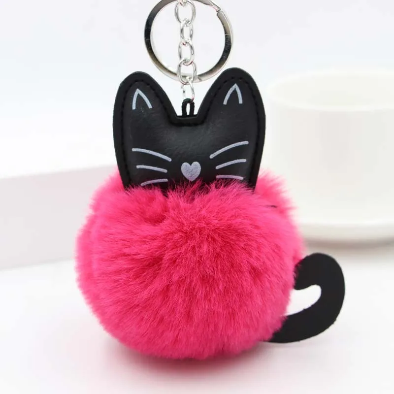 Милый ховой шарик брелок с котом мягкий помпон для ключей животными хвостом