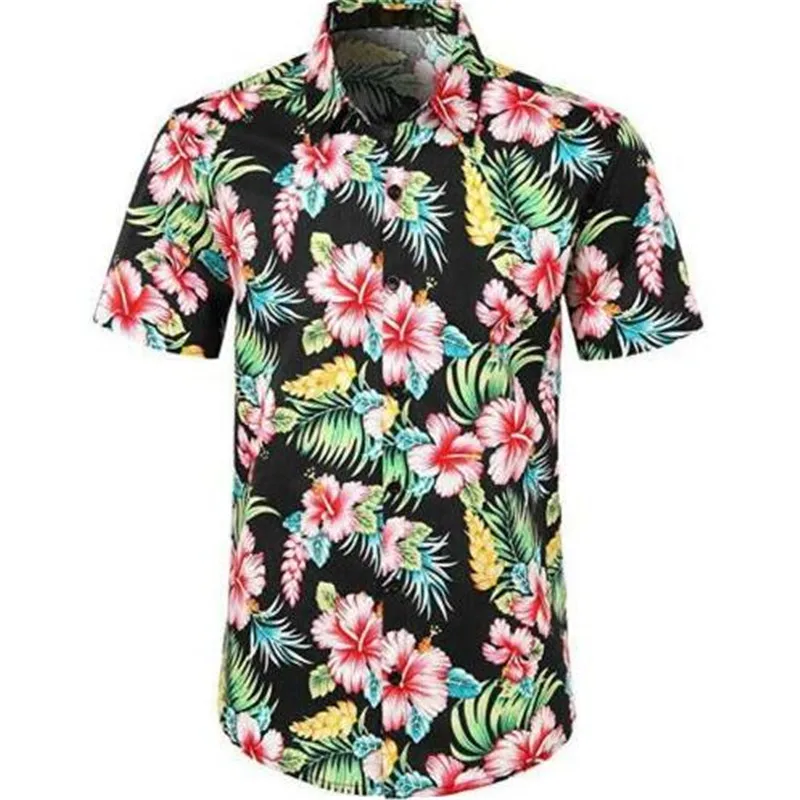 Новые мужские Гавайские рубашки летняя с цветочным принтом Пляжная рубашка