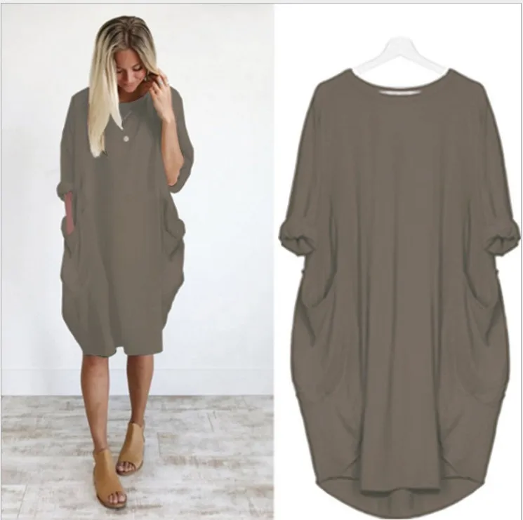 

New Women's 2021 Casual Loose Pocket Long Sleeve Dress