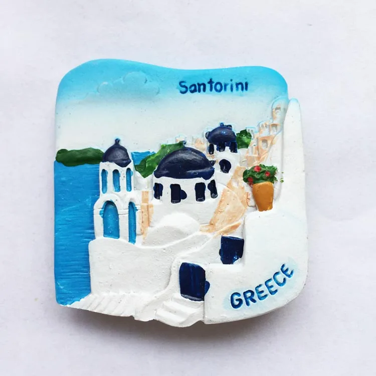 

QIQIPP Greek santorini Blue Top Church Three-dimensional Landscape Tourism Commemorative Craft Fridge Sticker Fashion Hand Gift