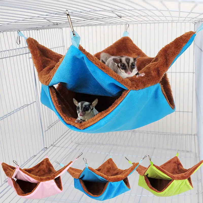 Plush Hamster Hammock Double-layer Thicken Soft Warm Sleeping Bag Nest Hanging Cage House for Squirrel Ferret Rabbit Pet Bed