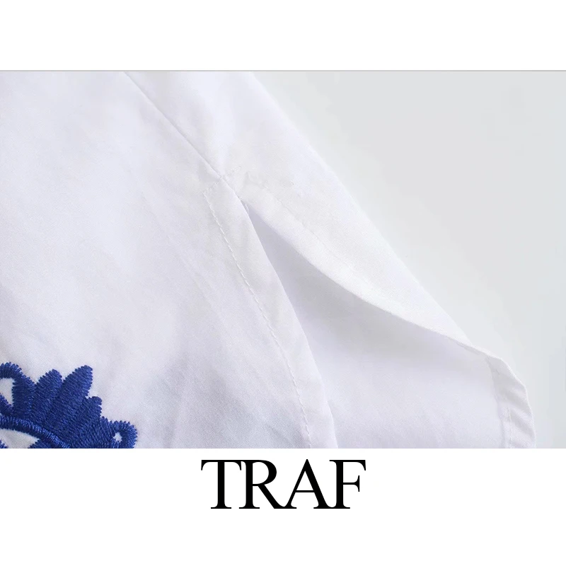 

TRAF Women's Clothing Dresses Fashion Women White Loose Sexy Shirt Mini Dress Chic Print Embroidery Casual Beach Dresses Ladies