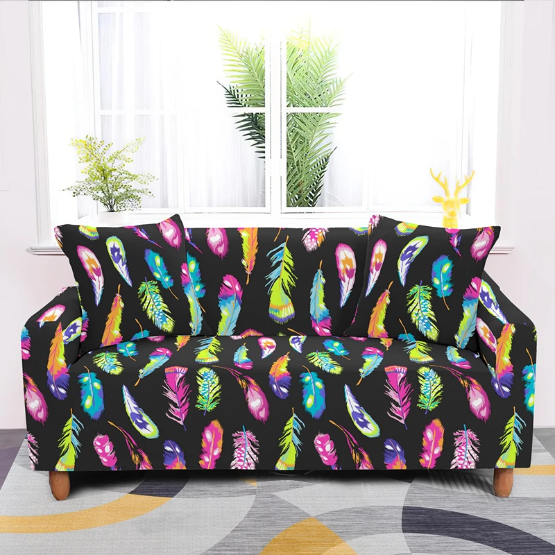 Полноразмерный чехол для дивана с цветными перьями эластичные чехлы мебели