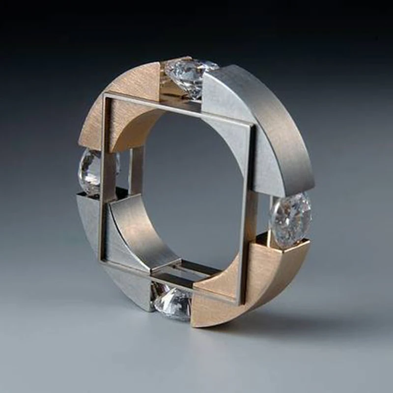 

Modern Metal Tire Dual Geometric Rings Fashion CZ Wedding Rings