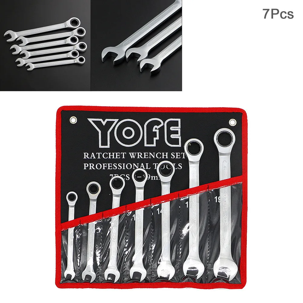 7 шт./компл. Трещоточный ключ с фиксированной головкой набор 8 мм 19 CRV Ключ