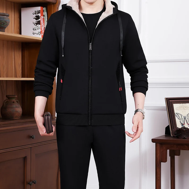 Large Size L-8XL 130KG Cashmere Leisure Sports Suit Men'S Autumn And Winter Loose Plush Thickened Hooded Warm Two-Piece Set