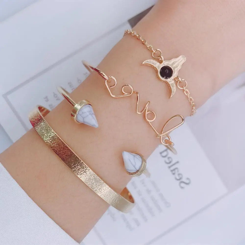 4Psc/комплект Винтаж в виде Головы Быка любовь Алфавит гладкие браслеты Браслеты