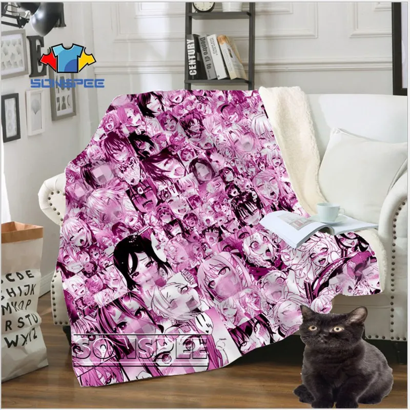 Ahegao 3D аниме одеяло для путешествий мягкое ленивое шерпа на заказ забавное