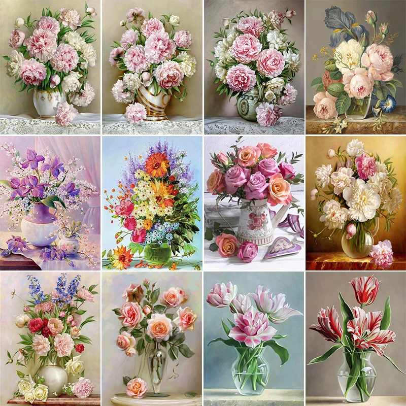 

XUEQIXIAOZU 5D Diy Diamond Painting Peony Chrysanthemum Square/Round Flower Diamond Embroidered Mosaic Kit Home Decoration Gift