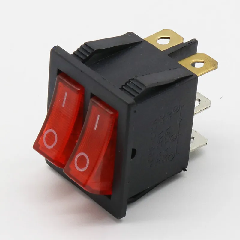 KCD2 Двойной кулисный переключатель для лодки, 6-контактный вкл.-выкл., с зеленым красным светом, 20 А, 125 В переменного тока