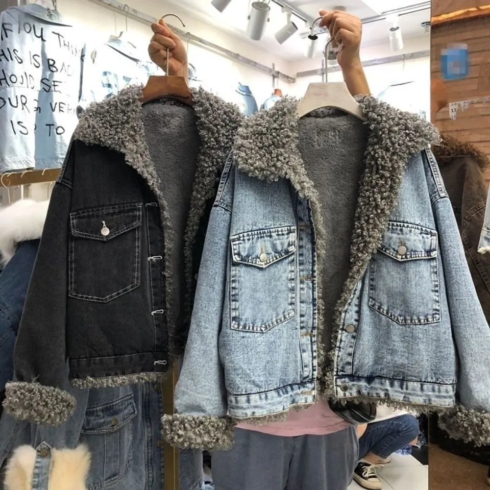 

2020 winter new wool denim jacket cashmere women's short jacket loose fashionable cotton padded clothes