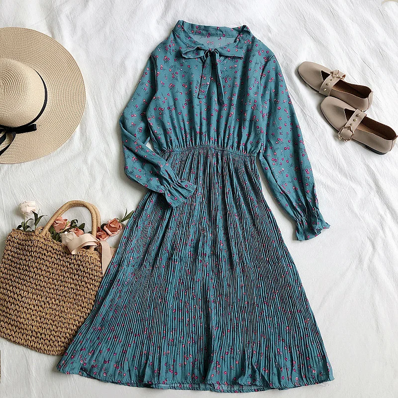 Женское винтажное плиссированное платье с бантом элегантное праздничное