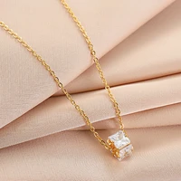 18k gold plated zirconia necklace for women 2021 new jewelry titanium steel pendant necklace big crystal luxury korean elegant