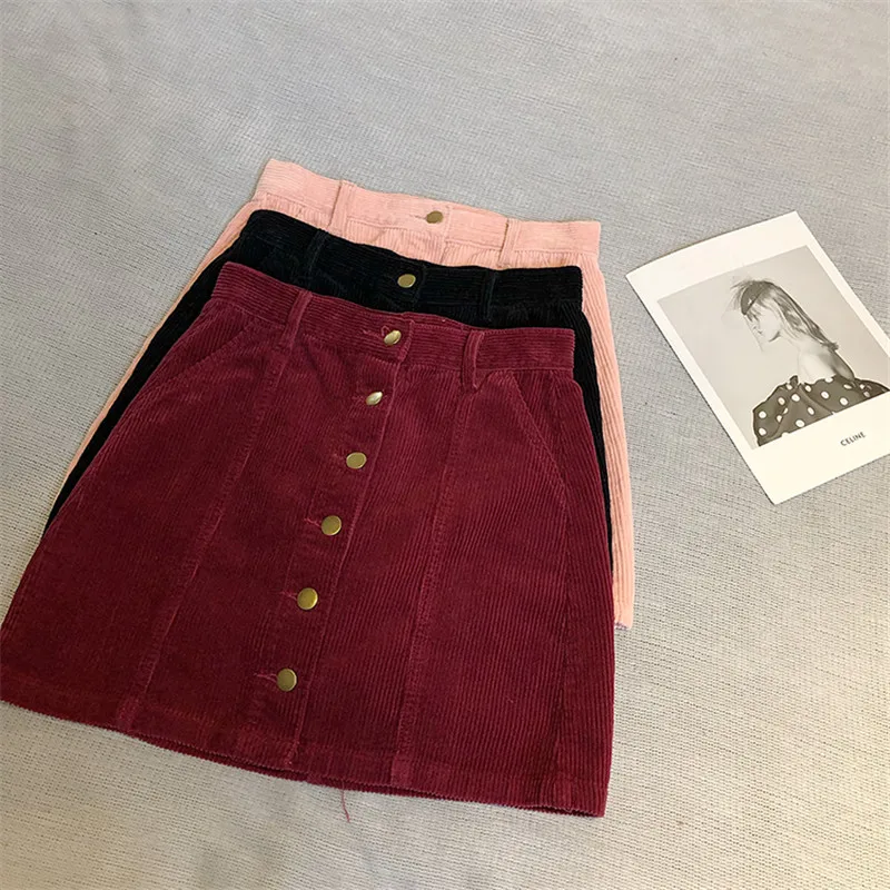 HziriP однобортная однотонная Вельветовая мини юбка трапециевидной формы Модная