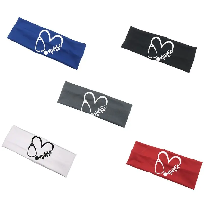 

Unisex button headband heart print stethoscope headband ear mask holder stretch headband
