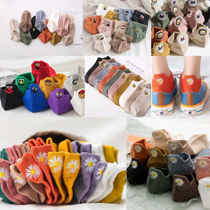 

Fashion Socks Woman 2020 Spring 3 Pairs Ankle Girls Cotton Color Novelty Women Fashion Cute Heart Daisy Dog Casual Funny Sock