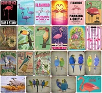 vintage wall art metal plate flamingo party painting summer parrot duck bird animal tin signs iron plate farmhouse home decor