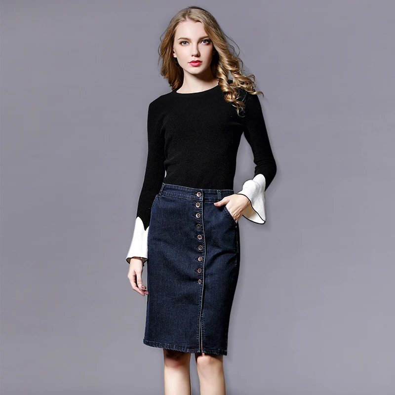 

Lactic 2021 Summer Button Down Split Ends Exposed Thighs Stretch A Line Short Denim Skirts For Women