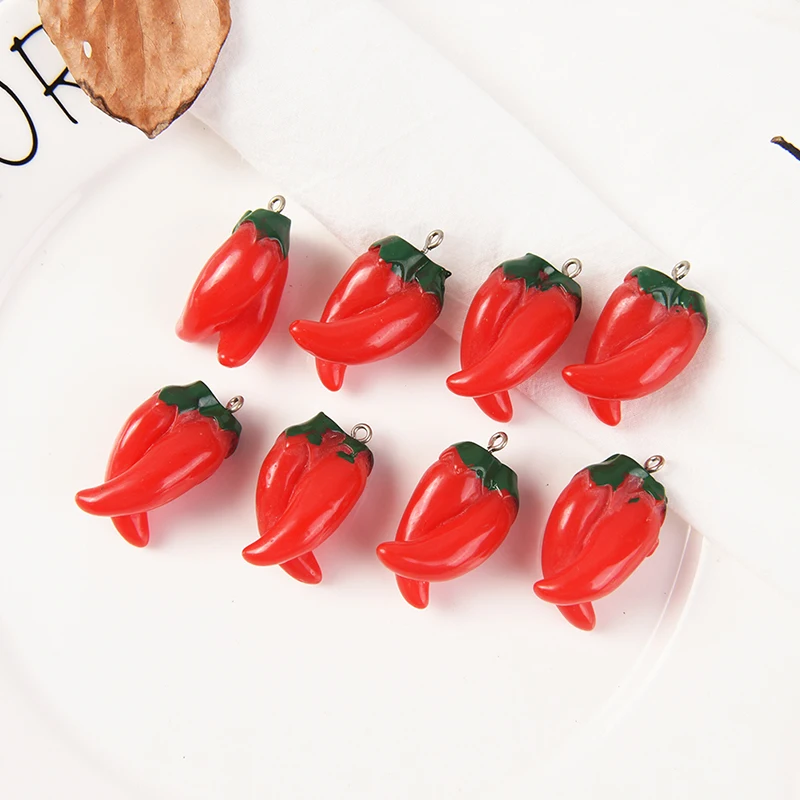 

Miraculous New 10pcs Red Pimiento Stone Pendant Necklaces Resin Hot Pepper Pendants Charm Necklace For Women Jewelry