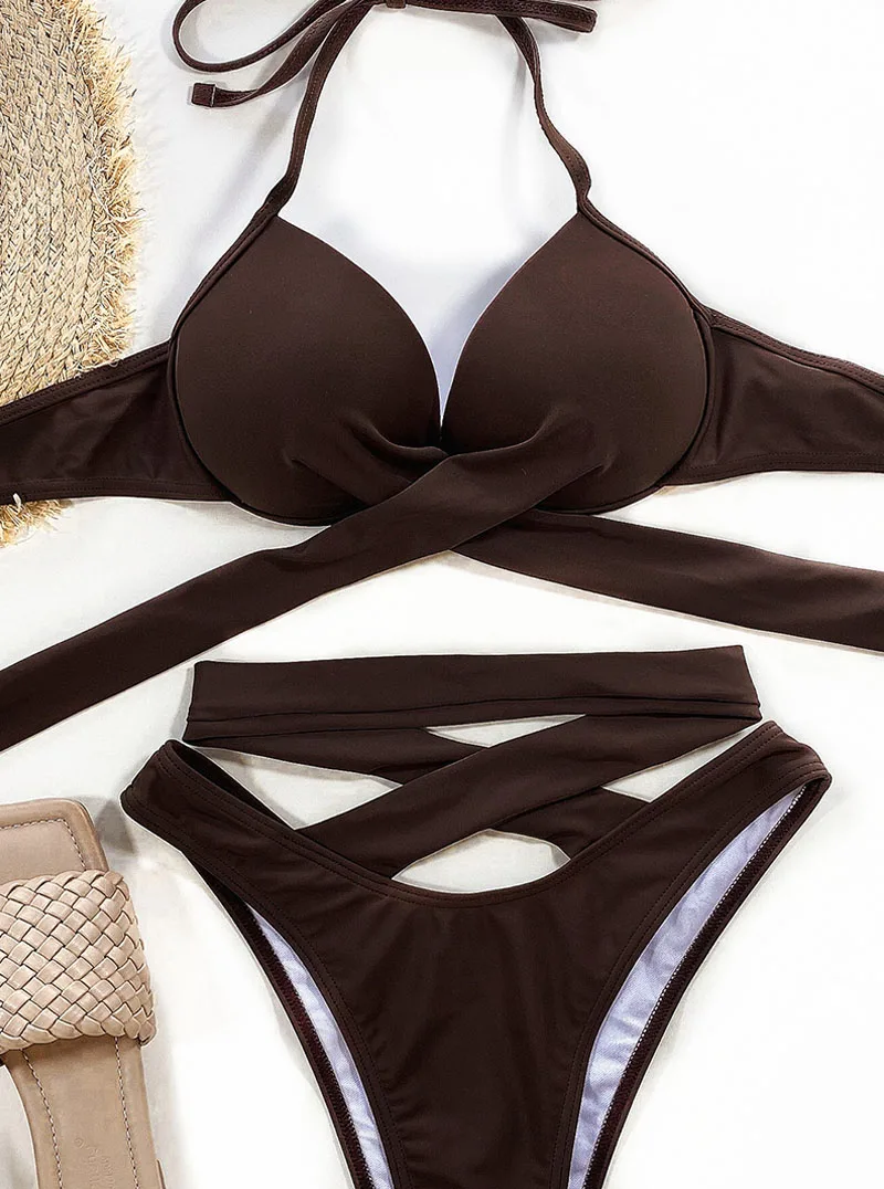 Купальник-бикини женский с эффектом пуш-ап и высокой талией | Женская одежда