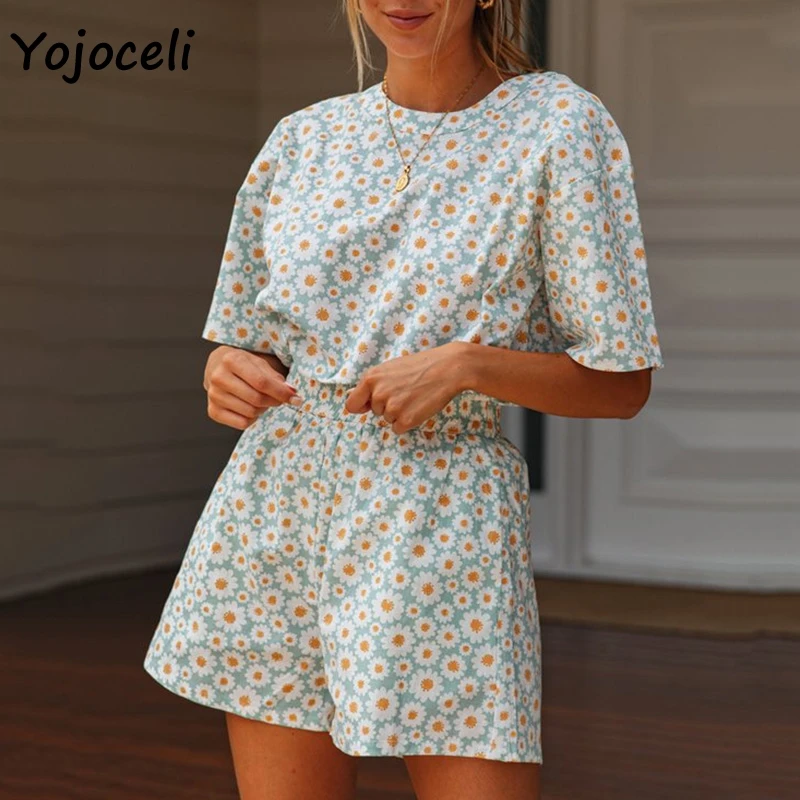 Yojoceli шикарный цветочный принт из двух частей комбинезон женский boho пляжный