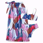 Женский купальник с высокой горловиной, бандажный комплект бикини с пуш-ап и юбкой, из 3 предметов, с буквенным принтом, 2020