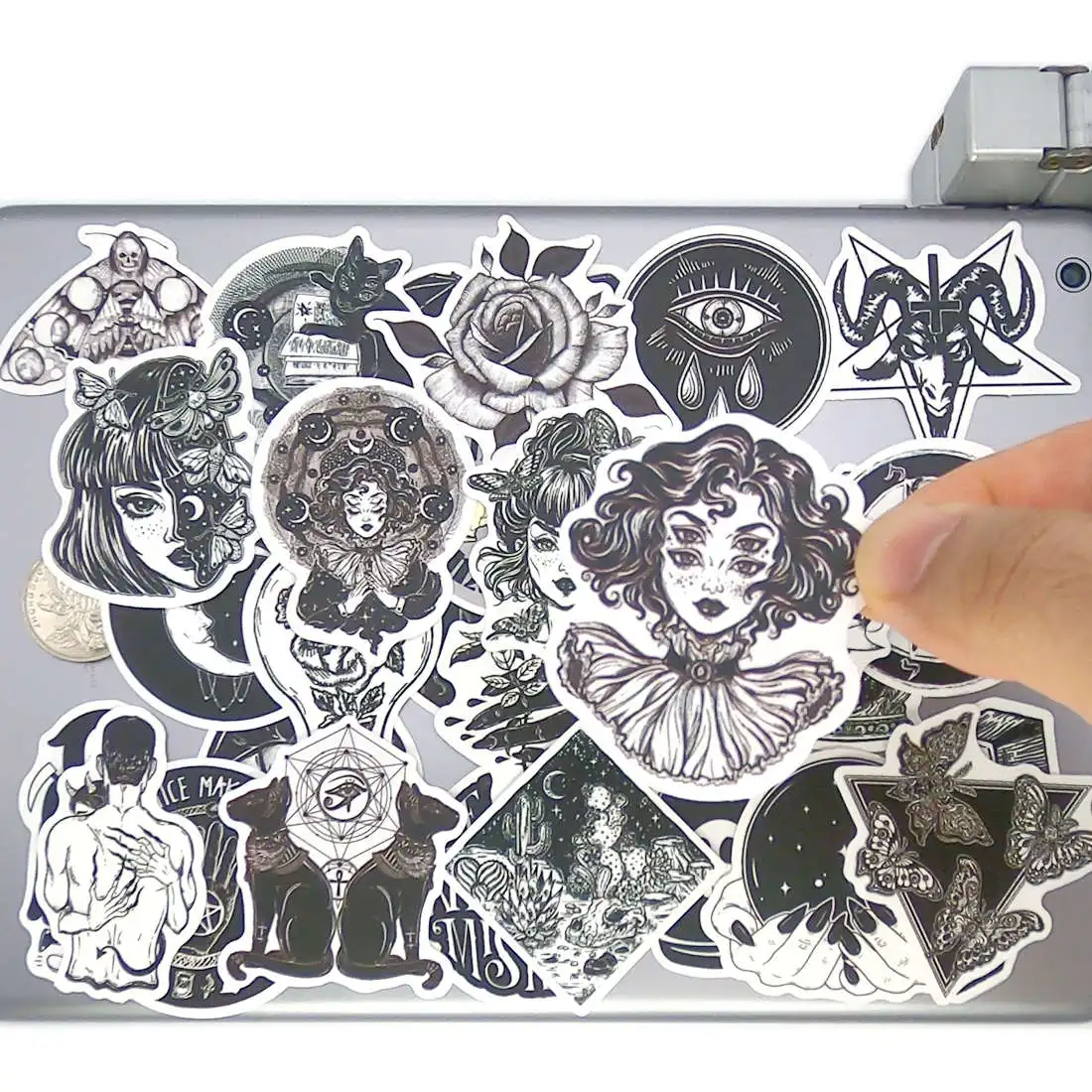 

50pcs Gothic Art Witch Girl Devil Skull Totem Black White Funny Phone Laptop Case Guitar Skateboard Bike Motorcycle Car Stickers