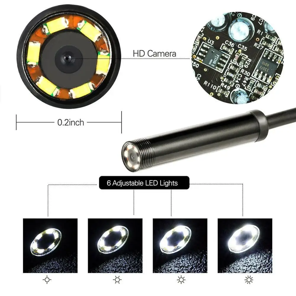 

5.5mm Endoscope Camera Flexible IP67 Waterproof Micro USB Inspection Borescope Camera for Android PC Notebook 6LEDs Adjustable
