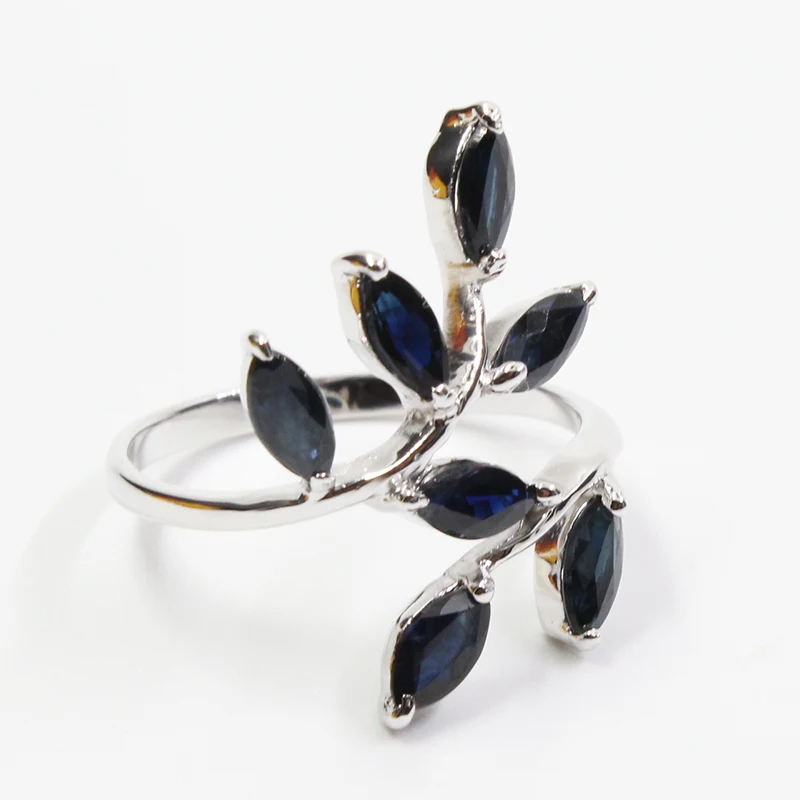 Классическое серебряное кольцо с листьями 7 шт. 3 мм * 6 натуральное темно синее