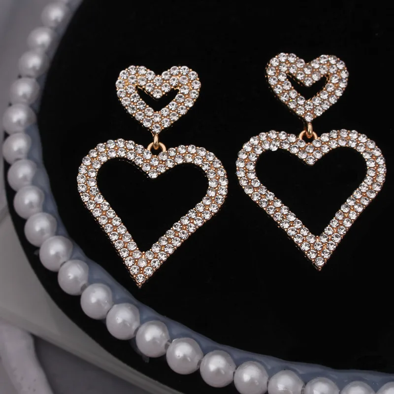 2020 гипоаллергенные серьги в форме двойного сердца полые полная мода