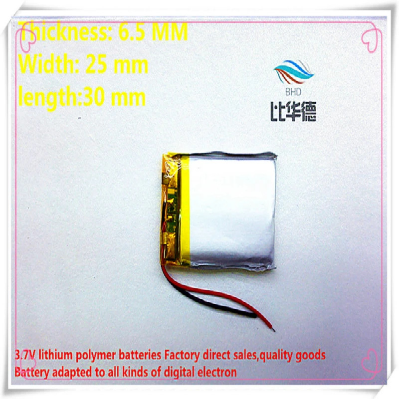 

(10pieces/lot) 3.7V 652530 500mah lithium-ion polymer battery quality goods quality of CE FCC ROHS certification authority