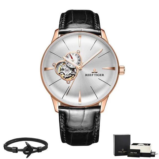 Reef Tiger бренд Tourbillon черный циферблат водонепроницаемые автоматические часы Топ Механические Роскошный кожаный ремешок мужские часы reloj hombre - Цвет: RGA8239-PWB