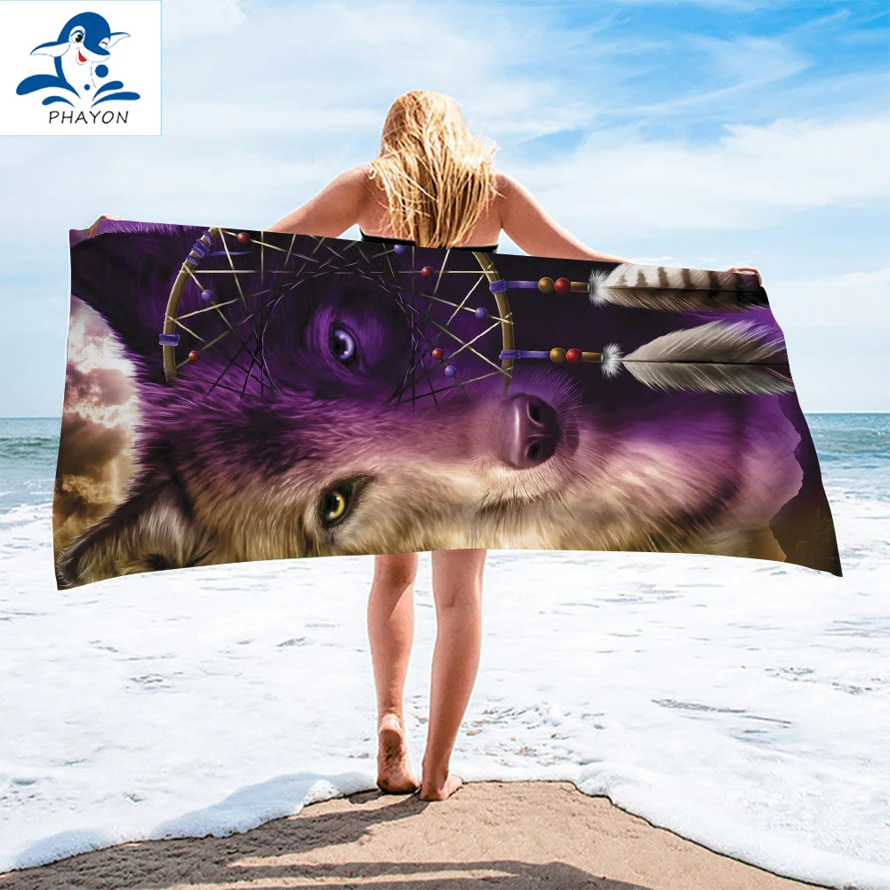

Wolf Printed Beach Towel Outdoor Water Sports Towel Quick Drying Swimming Surf Towels Portable Big Yoga Mat Beach Chair Blanket