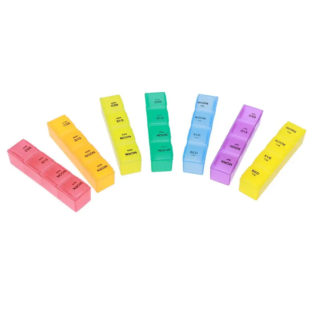 

Portable 28 Grids Pills Case Tablet Dispenser Organizer Pill Box Splitters Pill Storage Organizer Container Rainbow Color