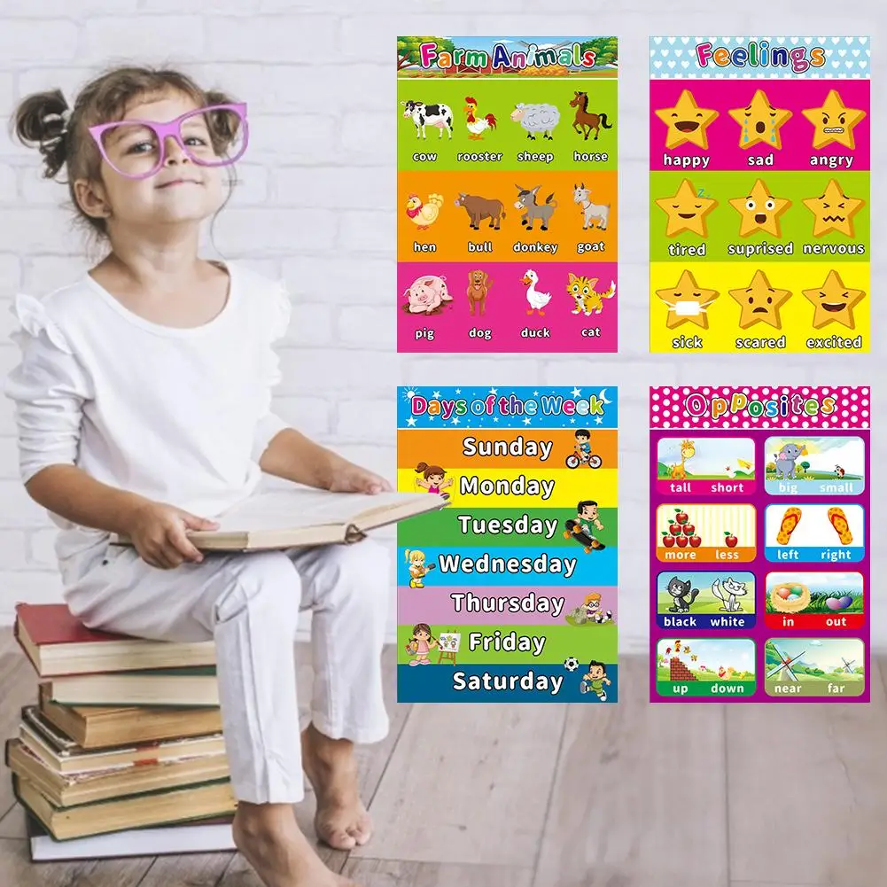 

20pcs Preschool Educational Posters For Toddlers Kids Children Learning Numbers Alphabet Colors Days Kindergarten Class Teaching